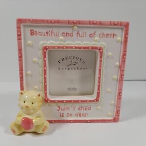Russ Berrie Baby Month of June Picture Frame w/ Kitty Cat Photo Keepsake Pink